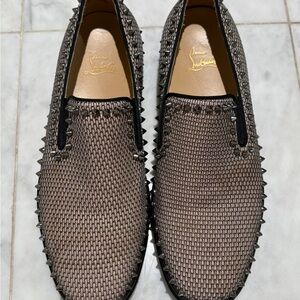 Christian Louboutin Men's Textured Spiked Loafers - Brown